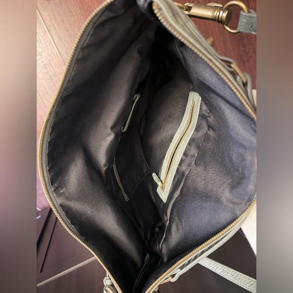 JOELLE HAWKENS Vntg Green Leather Bag Satchel Purse Studded Tassel Zips Hobo - Picture 7 of 11